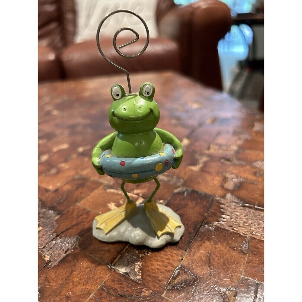 Frog in Fins and Life Preserver Photo/Card Holder Desk Accessory